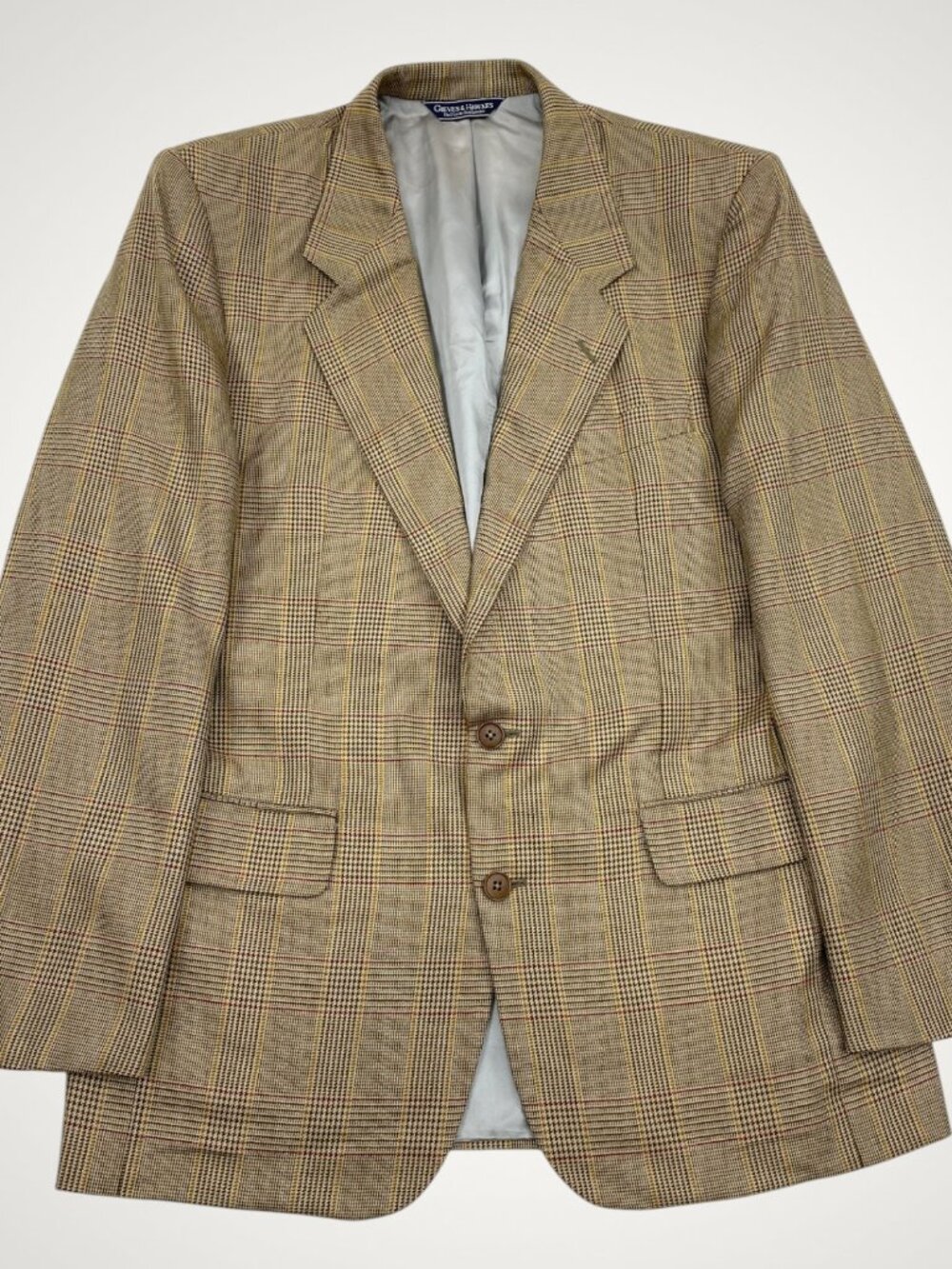 Gieves & Hawkes Tan Brown Glen Plaid Silk Wool Blazer Jacket Coat Men's 40 R